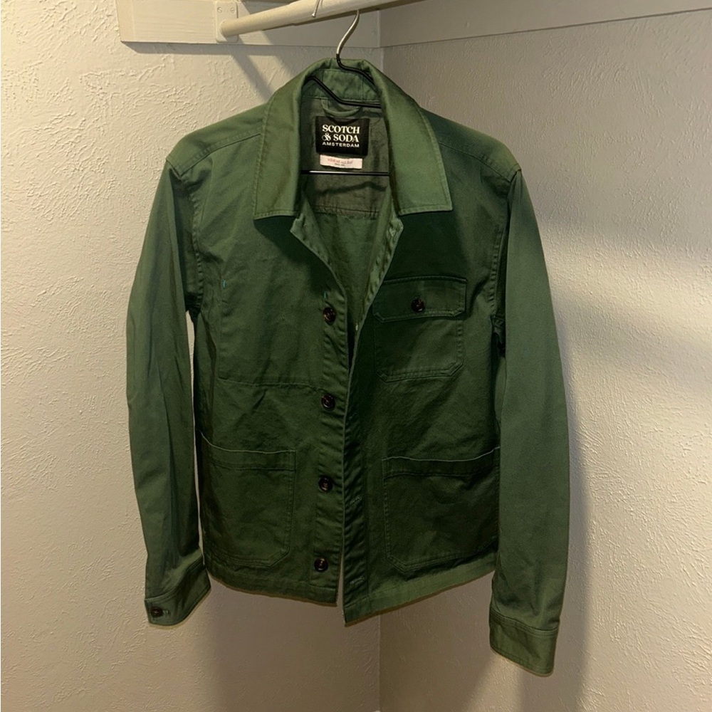 Scotch & Soda Men's Heavy Twill Worker Jacket / Overshirt In Pine Green